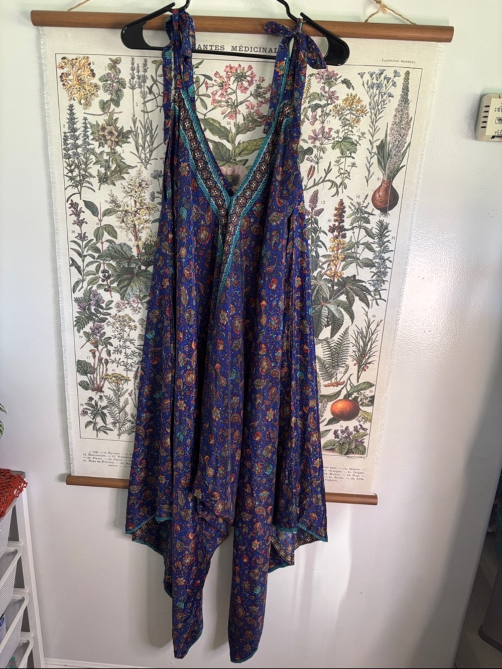 Deep Blue Paisley V-Neck Tie-Strap Jumpsuit Romper